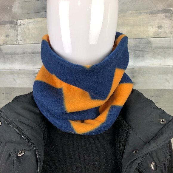 Chevron Orange and Navy Blue gaiter neckwarmer fleece Scarf Tube Earmuff Gator - Picture 2 of 8